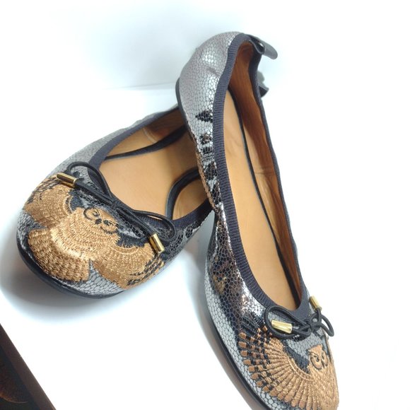 Owl (Wisdom) Vida Leather Embroidered Ballet Slippers Size 7 - Picture 3 of 14